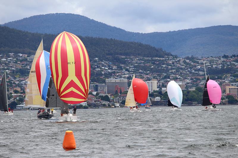 Midnight Rambler leads the fleet in the Tasmanian Yachting Championship photo copyright Peter Watson taken at Derwent Sailing Squadron and featuring the IRC class