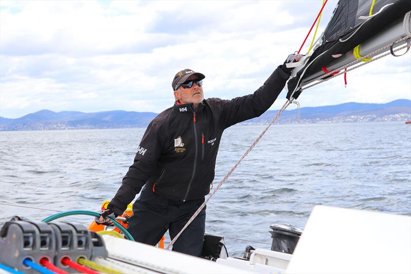 Frontline sailor Gordon Clark - Riversdale Estate Wines Launceston to Hobart Race photo copyright Rebecca Schwager taken at Derwent Sailing Squadron and featuring the IRC class