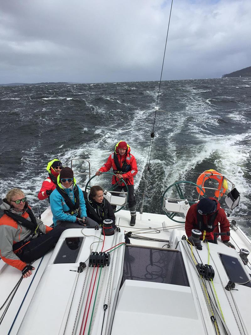 The Frontline crew in action - Riversdale Estate Wines Launceston to Hobart Race photo copyright Supplied by Frontline taken at Derwent Sailing Squadron and featuring the IRC class