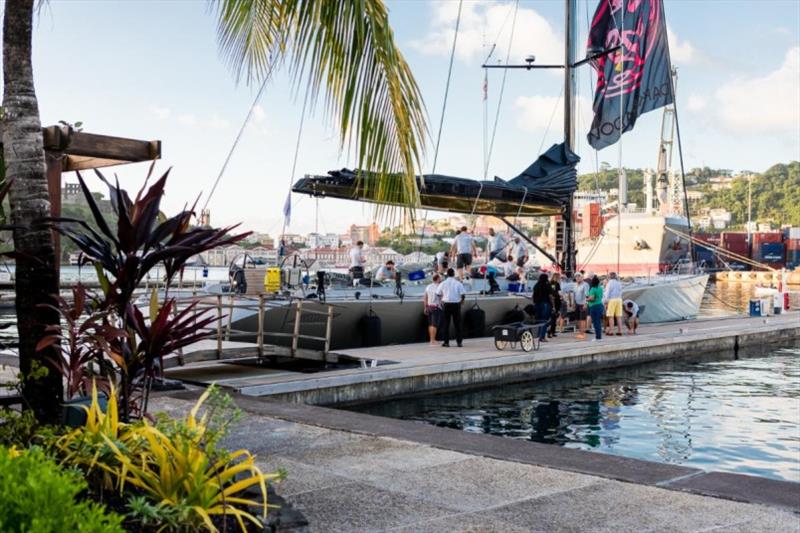 A fantastic welcome on the dock for Dark Shadow team at Camper & Nicholsons Port Louis Marina, Grenada photo copyright RORC / Arthur Daniel taken at Royal Ocean Racing Club and featuring the IRC class