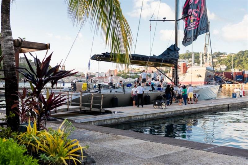 A fantastic welcome on the dock for Dark Shadow team at Camper & Nicholsons Port Louis Marina, Grenada - photo © RORC / Arthur Daniel