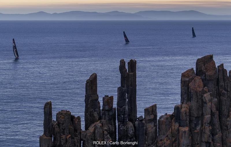 The battle between the super maxis continued until the finish line in the 2019 Rolex Sydney Hobart photo copyright Carlo Borlenghi / Rolex taken at Cruising Yacht Club of Australia and featuring the IRC class