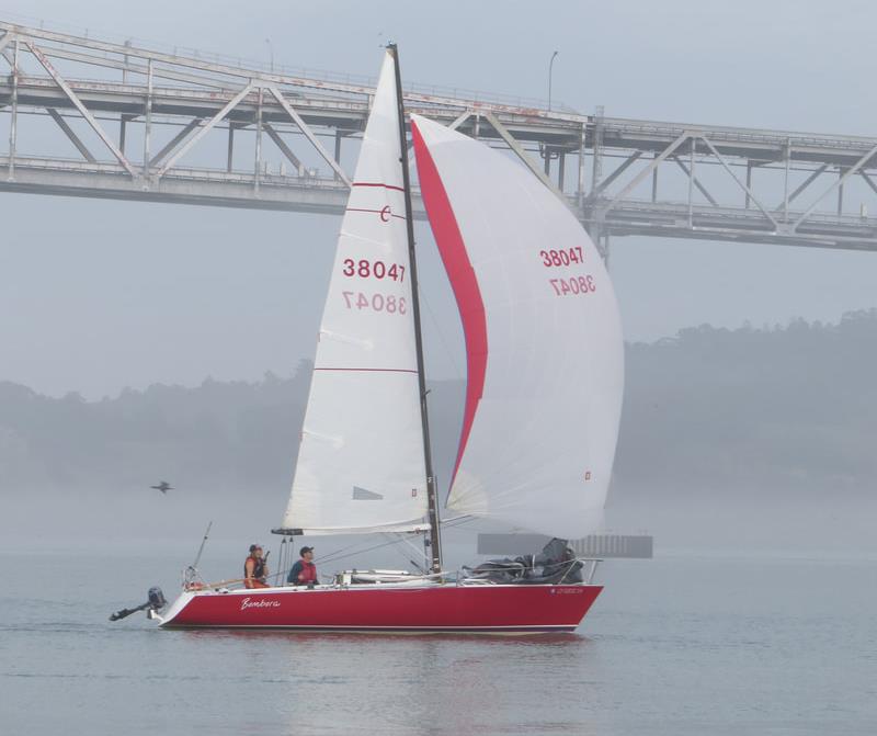 Rebecca Hinden and Zac Judkins on their way to Fourth Place in the monohull fleet - 2020 Three Bridge Fiasco  - photo © Susan Burden