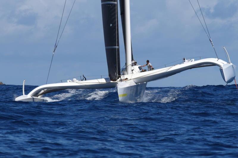 Multihull Line Honours battle is on: Jason Carroll's Argo (USA) at St Barths - RORC Caribbean 600 photo copyright Tim Wright / photoaction.com taken at Royal Ocean Racing Club and featuring the IRC class