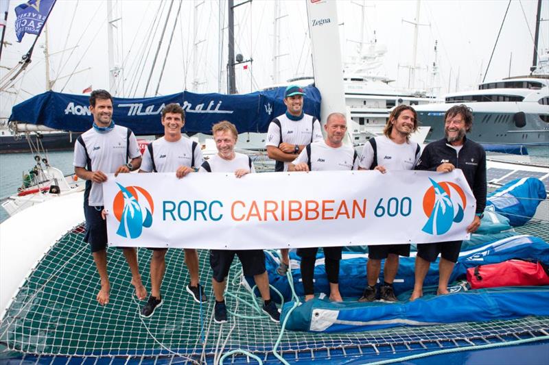 On board Maserati (ITA) - Guido Broggi, Ronan Cointo, Carlos Hernandez, Oliver Herrera Perez, Nico Malingri , Matteo Soldini, Giovanni Soldini - RORC Caribbean 600 - photo © Arthur Daniel / RORC