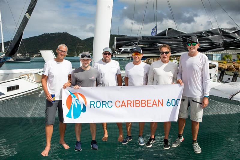 Team Argo for the RORC Caribbean 600: Franck Cammas (not in photo), Jason Carroll, Charles Corning, Thierry Fouchier, Artie Means, Alister Richardson, Brian Thompson  - photo © Arthur Daniel / RORC