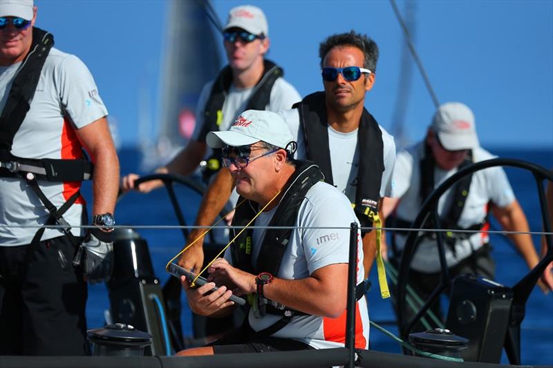 Franck Cammas (white sunglasses) on board the 2018 monohull line honours winner Miss Scarlet photo copyright Eye Fly taken at Cercle Nautique Calédonien and featuring the IRC class