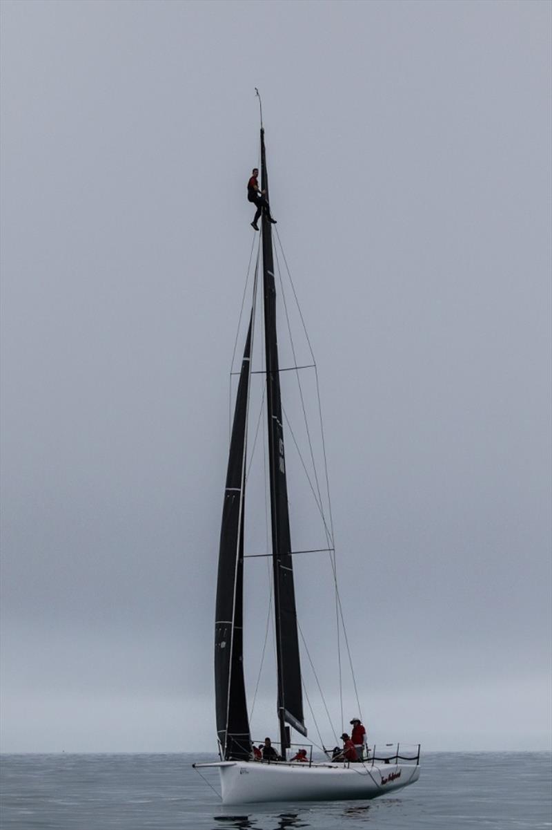 Team Hollywood sends a man up the mast in a fruitless search for breeze - Airlie Beach Race Week, day 1 photo copyright Shirley Wodson / ABRW taken at Whitsunday Sailing Club and featuring the IRC class