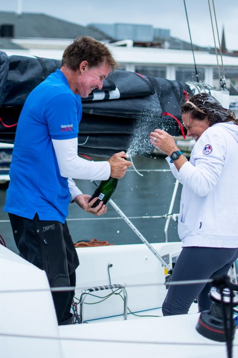 Ken Read and Suzy Leech celebrate with Prosecco provided by sponsor Zardetto. - 2020 Ida Lewis Distance Race - photo © North Sails / Ellinor Walters