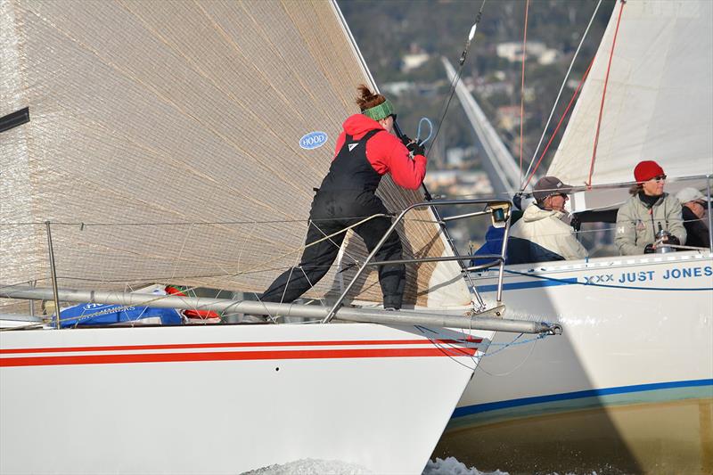 Just Jones (right) in a close duel at the windward mark in the Winter Series on the Derwent photo copyright Colleen Darcey taken at  and featuring the IRC class