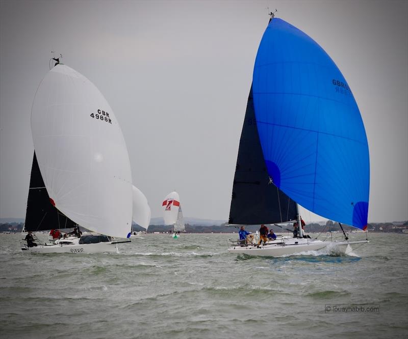 Gordon Craigen's J/105 Jacana leads on the water from Dirk & Dianne van Beek's J/88 Sabriel Jr photo copyright Louay Habib / RSrnYC taken at Royal Southern Yacht Club and featuring the IRC class