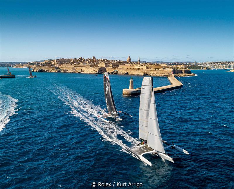 Rolex Middle Sea Race  - Mana, Sail No: GBR05, Model: MOD70MASERATI MULTI 70, Sail No: ITA55, Model: MULTI 70 - photo © Kurt Arrigo