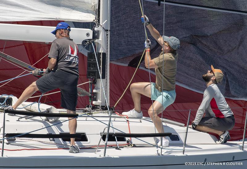 Action aboard Moxiee during the 2019 Edgartown Race Weekend photo copyright Stephen Cloutier taken at Edgartown Yacht Club and featuring the IRC class