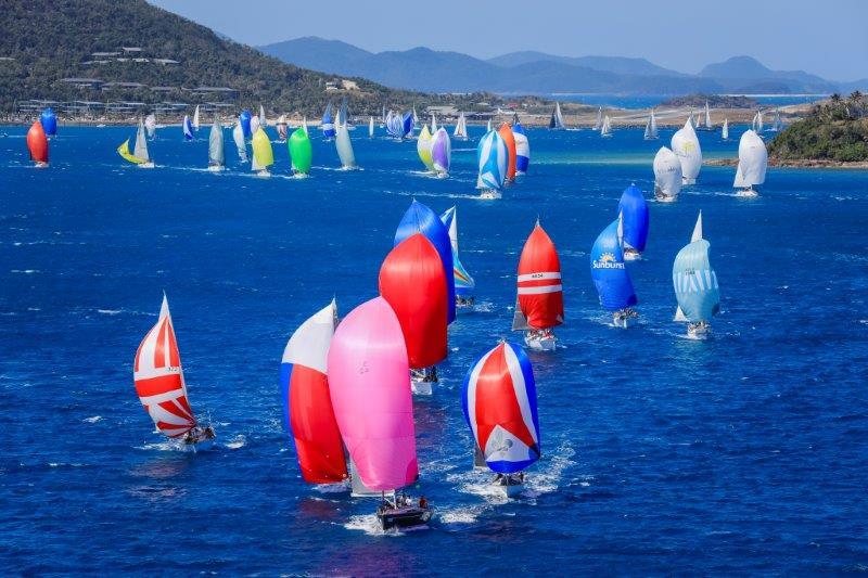 The race is on: Some of the Hamilton Island Race Week fleet heads for the Whitsunday Passage photo copyright Salty Dingo taken at Hamilton Island Yacht Club and featuring the IRC class