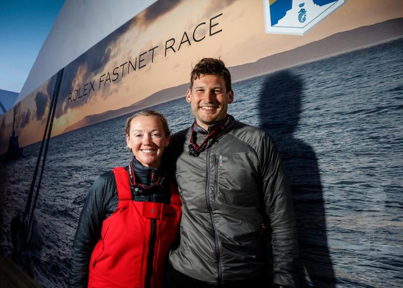 Second place in IRC Two-Handed and IRC Three for double Olympic gold medallist Shirley Robertson and Volvo Ocean Race sailor Henry Bomby on their Sunfast 3300 Swell - Rolex Fastnet Race photo copyright Paul Wyeth / www.pwpictures.com taken at Royal Ocean Racing Club and featuring the IRC class