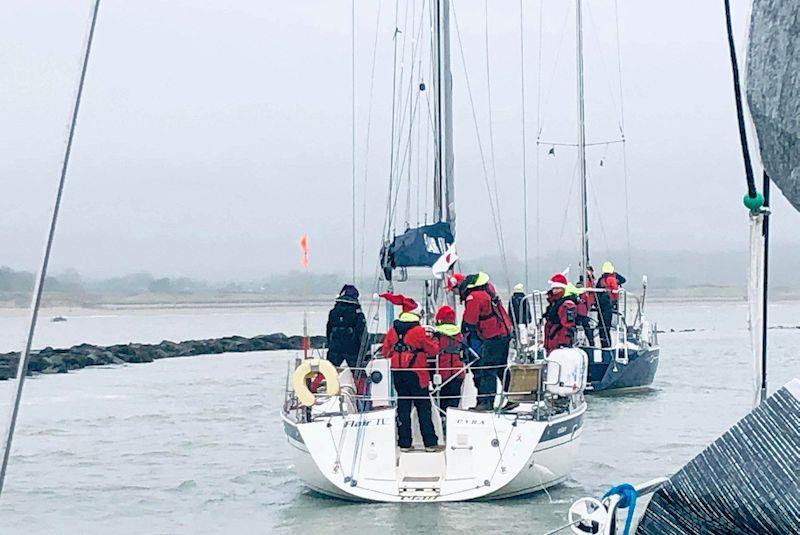 Crew Santa hats on Flair IV at the end of the Pwllheli Winter Series - photo © Ian Jones