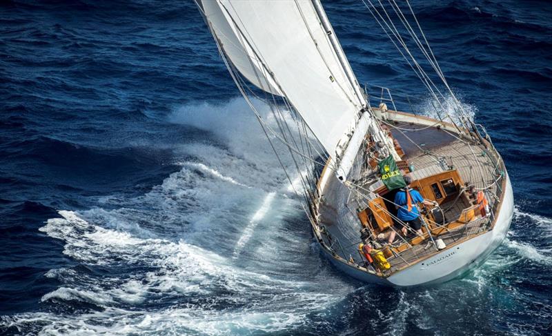 Taking on the RORC Transatlantic Race Two-Handed in his spirt of tradition classic - Remy Gerin's Faiaoahe, racing under the burgee of the Yacht Club de France - photo © Rolex