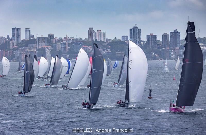 Sean Langman's Moneypenny (foreground, second from right) at the 2021 Rolex Sydney Hobart Yacht Race start photo copyright Rolex / Andrea Francolini taken at Cruising Yacht Club of Australia and featuring the IRC class