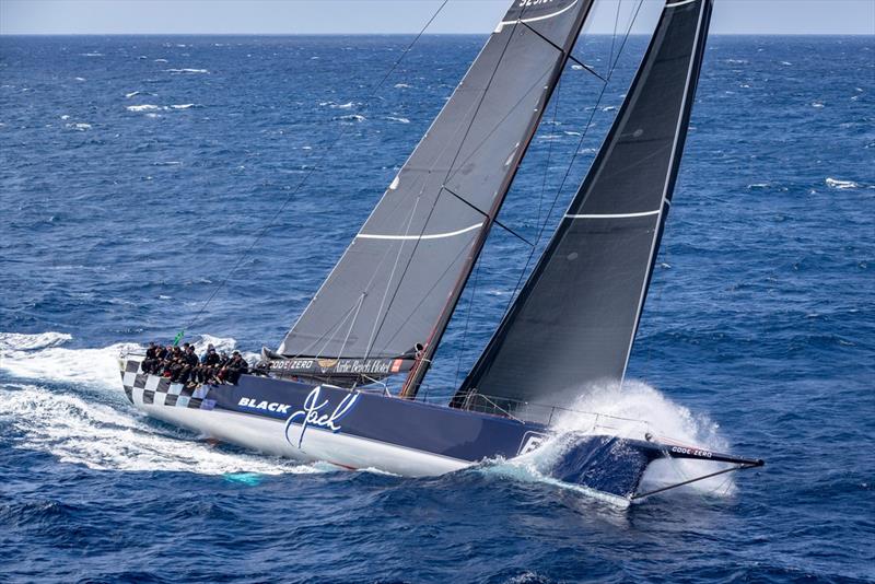The 30.5 metre (100 foot) maxi yacht Black Jack, owned by Peter Harburg and skippered by Mark Bradford, secured Line Honours at the 76th Rolex Sydney Hobart Yacht Race… photo copyright Andrea Francolini/Rolex taken at Cruising Yacht Club of Australia and featuring the IRC class