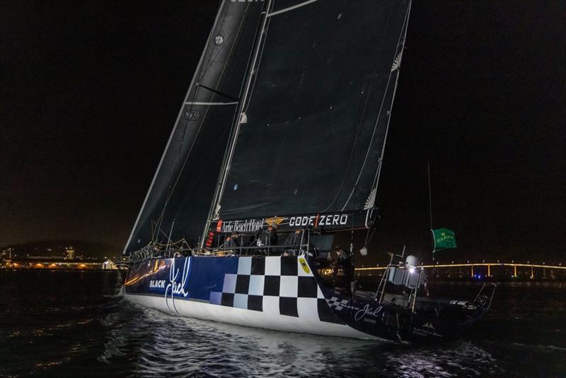 Black Jack, owned by Peter Harburg and skippered by Mark Bradford, is first to cross the finish line of the 76th Rolex Sydney Hobart Yacht Race - photo © Andrea Francolini/Rolex