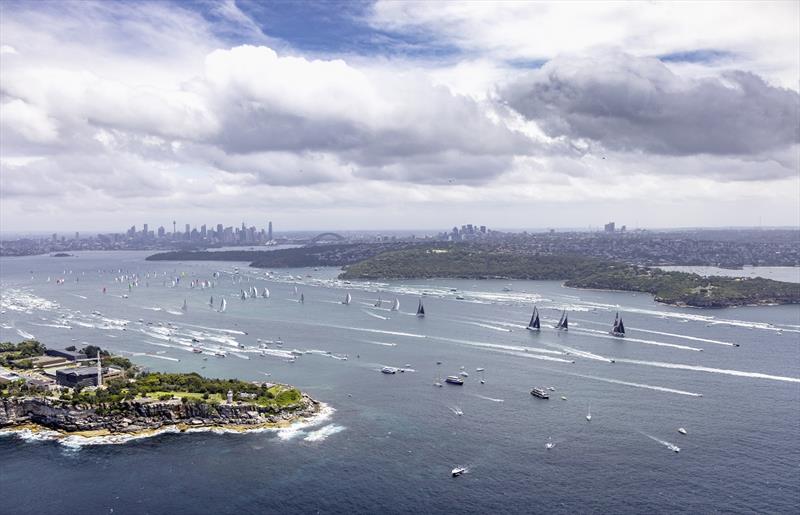 The three 100 foot (30.5 metre) maxis lead the fleet out of Sydney Harbour - 2021 Rolex Sydney Hobart Yacht Race - photo © Rolex / Andrea Francolini