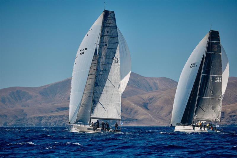 An intense RORC Transatlantic Race battle continues between Max Klink's Botin 52 Caro (CH), David Collins' Botin 52 Tala (GBR) and Botin 56 Black Pearl (GER), helmed by Stefan Jentsch photo copyright James Mitchell / RORC taken at Royal Ocean Racing Club and featuring the IRC class