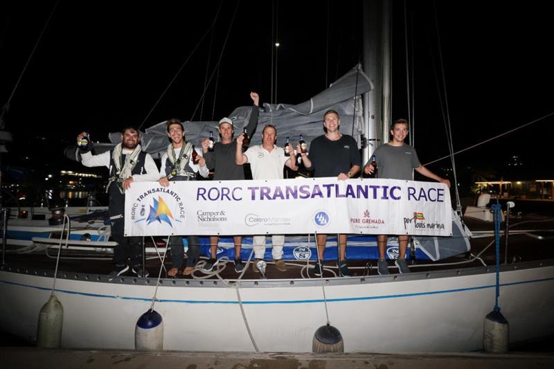 Taking the RORC Transatlantic Race IRC Classic Division Trophy back home to Chile - Martin Westcott's S&S Swan 57 Equinoccio (CHI) Daniel Bebin, Jorge Andres Chemes, Nicholas Robertson, Alfredo Urzua Bolados, Oliver Westcott and Martin Westcott photo copyright Arthur Daniel / RORC taken at Royal Ocean Racing Club and featuring the IRC class