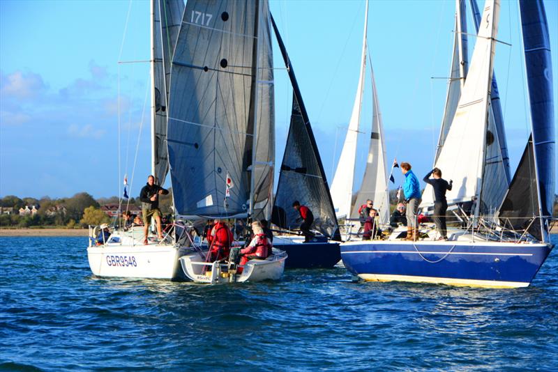 Class 1 & 2 bump during HRSC Early Bird Race 3 photo copyright Trevor Pountain taken at  and featuring the IRC class