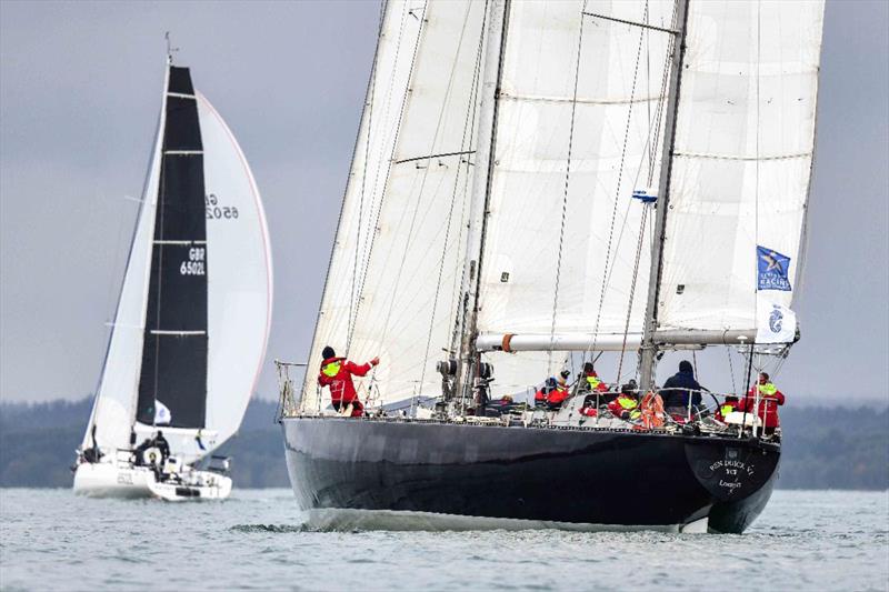 Wild Pilgrim just ahead of Pen Duick VI as they approach the finish line in Cowes - Sevenstar Round Britain & Ireland Race photo copyright James Tomlinson / RORC taken at Royal Ocean Racing Club and featuring the IRC class