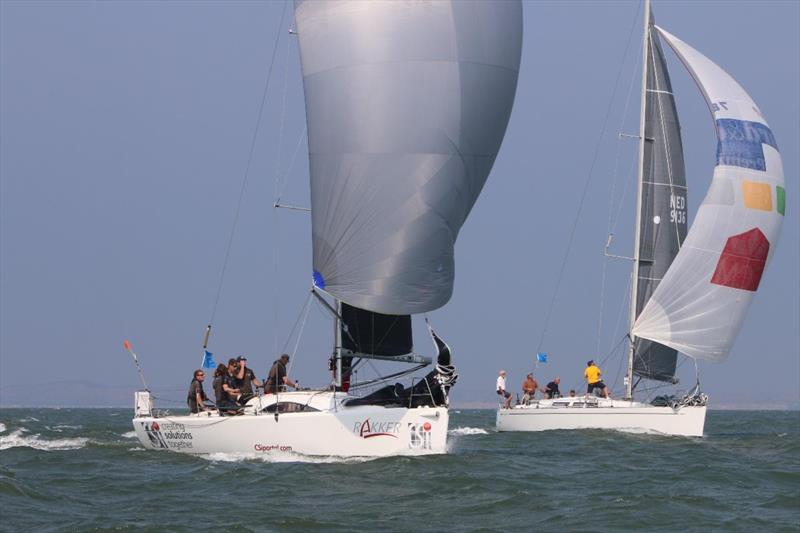 Kees Keetels' A31 Rakka and Don de Raad's Grand Soleil 37 Mavi cross the finish line in IRC Three on day 1 of the IRC European Championship - photo © Ineke Peltzer