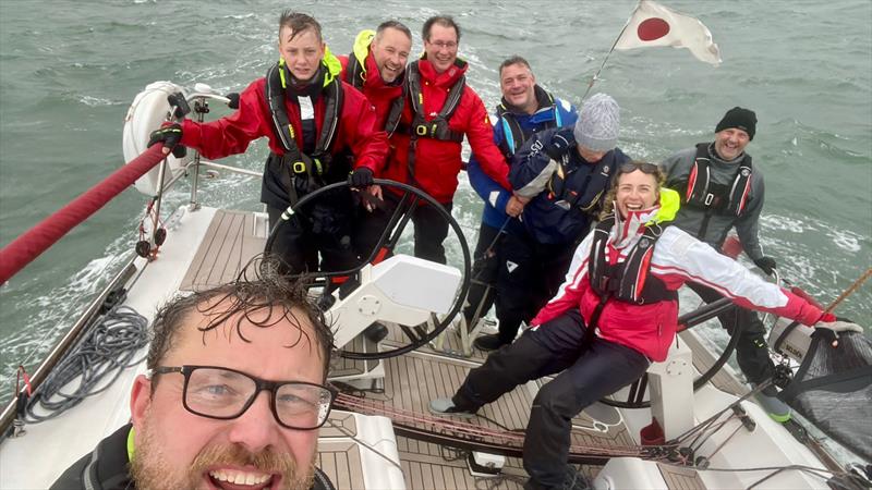 Pwllheli Autumn Challenge Series Week 4: A rather wet looking crew after completing the Tremadog Triangle on Finally photo copyright Sioned Owen taken at Pwllheli Sailing Club and featuring the IRC class