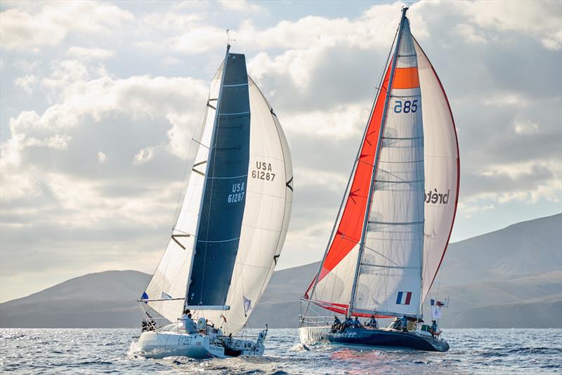 Lionel Regnier's Brian 58 L'Esprit D'Equipe (FRA) and Peter & Duncan Bacon's Sun Fast 3300 Sea Bear during the RORC Transatlantic Race photo copyright James Mitchell / RORC taken at Royal Ocean Racing Club and featuring the IRC class