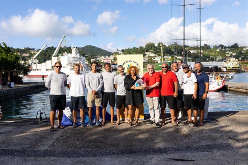 Teasing Machine receives a welcome to Grenada from Petra Roach, CEO GTA - photo © Arthur Daniel / RORC