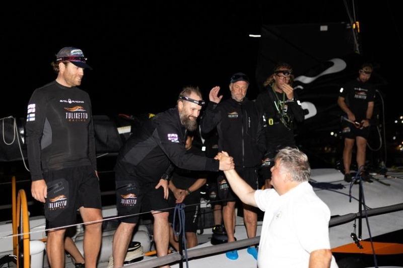 A warm welcome on the dock at Camper & Nicholsons Port Louis Marina, Grenada for the team on Infiniti 52 Tulikettu (FIN) photo copyright Arthur Daniel / RORC taken at Royal Ocean Racing Club and featuring the IRC class