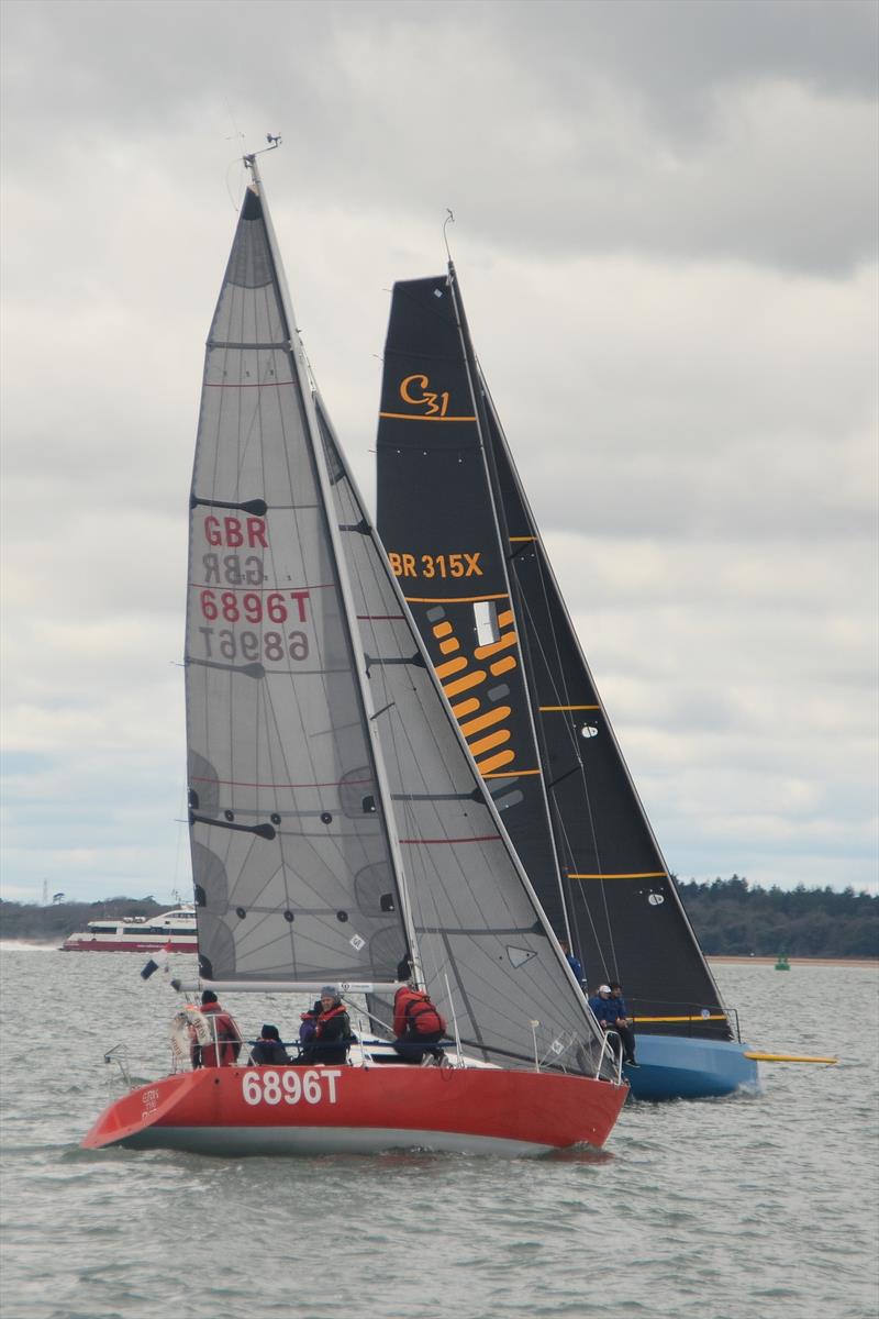 Eric the Red (IRC3) and Jiraffe (IRC1) on 2023 Warsash Spring Series Day 3 photo copyright Peter Bateson taken at Warsash Sailing Club and featuring the IRC class