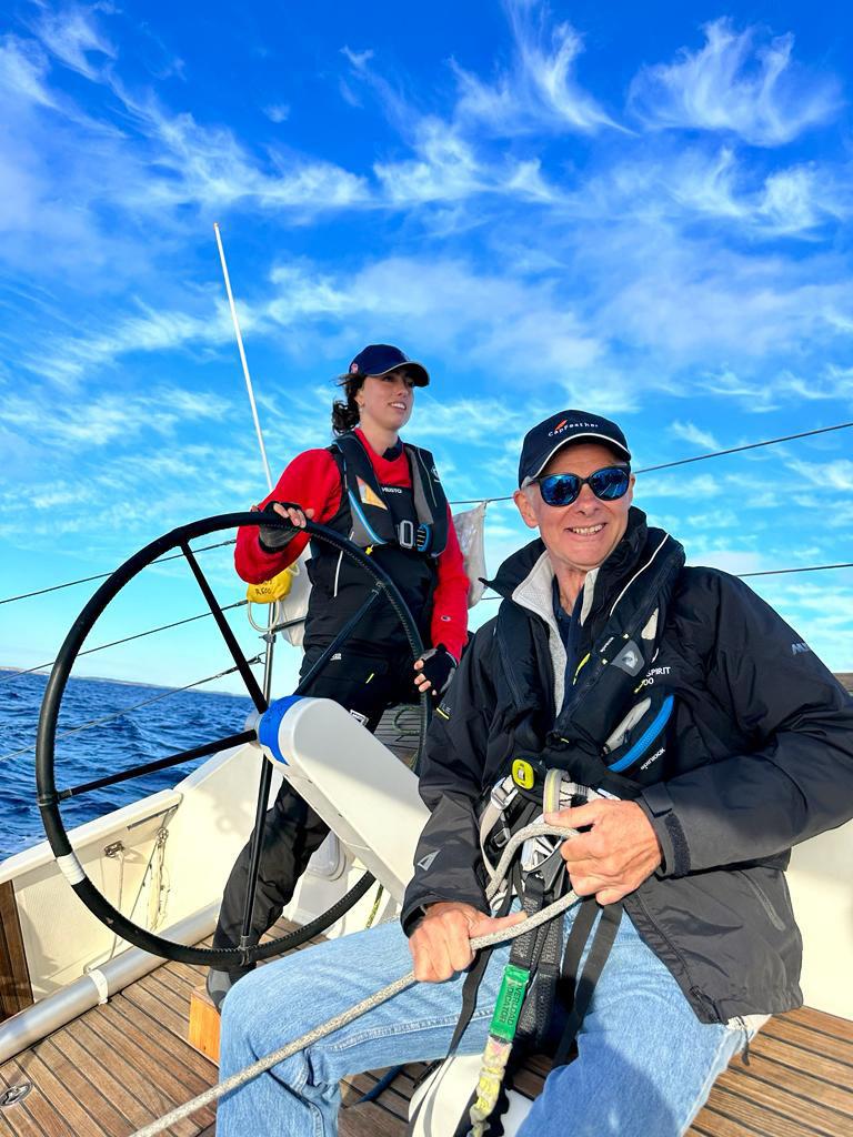 Lillian Stewart at the helm of White Spirit - 2023 Melbourne to Port Fairy Yacht Race photo copyright Cyrus Allen taken at Ocean Racing Club of Victoria and featuring the IRC class