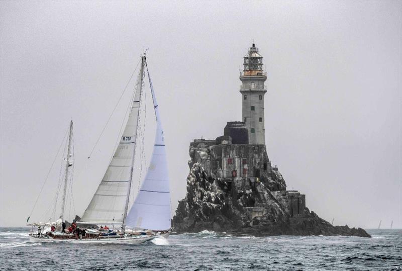 Stormvogel rounds the Fastnet Rock in the 2021 Rolex Fastnet Race photo copyright Kurt Arrigo / Rolex taken at Royal Ocean Racing Club and featuring the IRC class