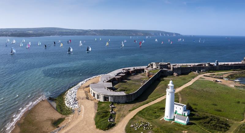 Fleet passing Hurst Castle - 2023 Myth of Malham Race photo copyright Paul Wyeth / RORC taken at Royal Ocean Racing Club and featuring the IRC class