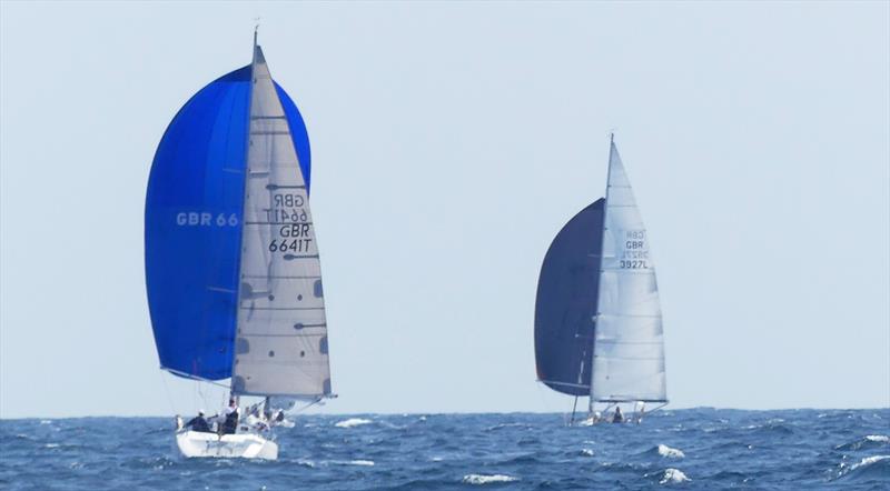 Jack Rabbit and Mystique during the RCIYC 26th Waller-Harris Two-handed Triangle Race photo copyright Bill Harris taken at Royal Channel Islands Yacht Club and featuring the IRC class