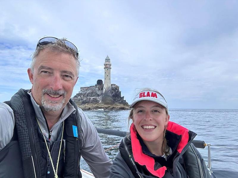 Onboard JPK 1010 Jangada with father and daughter doublehanded team Richard and Sophie Palmer as they round the Fastnet Rock photo copyright Richard and Sophie Palmer taken at Royal Ocean Racing Club and featuring the IRC class