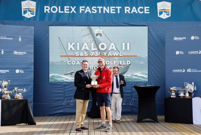 Paddy Broughton was awarded the Coates Scholfield Trophy for the yacht whose crew had sailed the furthest to compete. The vintage S&S 73 Kialoa II had sailed 14,136nm from Sydney, Australia photo copyright Paul Wyeth / pwpictures.com taken at Royal Ocean Racing Club and featuring the IRC class