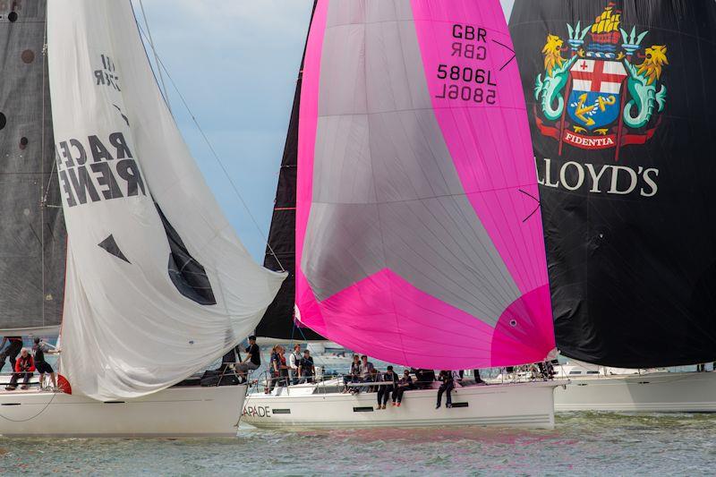 Tide turns, wind drops, big raft-up at Gurnard, 300 yards from Egypt Point - Day 5 of Cowes Week 2023 photo copyright Martin Augustus / www.sailingimages.co.uk taken at Cowes Combined Clubs and featuring the IRC class