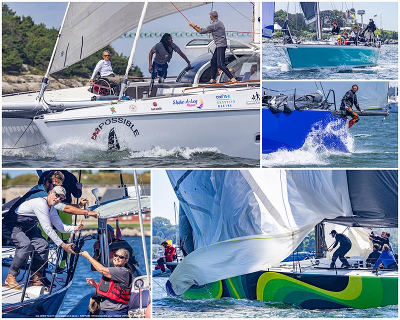 Clockwise from top left: Impossible Dream, Youth Challenge Winner Digger, Denali, Space Monkey, champagne at the finish - 2023 Ida Lewis Distance Race photo copyright Stephen Cloutier taken at Ida Lewis Yacht Club and featuring the IRC class