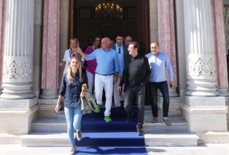 Mayor of the Metropolitan Municipality of Istanbul, Ekrem Imamoglu and his wife with Bosphorus Cup organiser Orhan Gorbon - photo © Sailing Intelligence