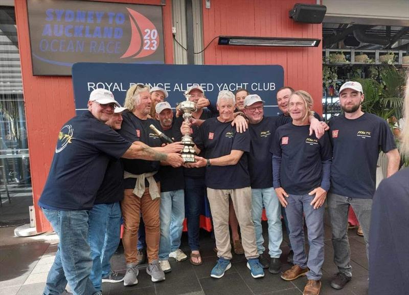 Crew of Frantic, Skippered by Mick Martin, awarded the Sir Lipton Cup Trophy as winners of the inaugural Sydney to Auckland Ocean Race 2023 photo copyright Royal Prince Alfred Yacht Club taken at Royal Prince Alfred Yacht Club and featuring the IRC class