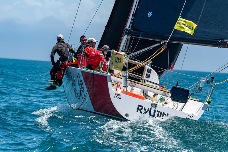 Ryujin racing for Westcoaster victory are the first monohull through the heads - 2023 Melbourne to Hobart Yacht Race photo copyright Michael Currie taken at Ocean Racing Club of Victoria and featuring the IRC class