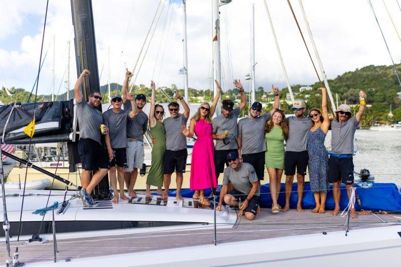 Pimu (USA) celebrate after finishing the race - 2024 RORC Transatlantic Race photo copyright Arthur Daniel / RORC taken at Royal Ocean Racing Club and featuring the IRC class