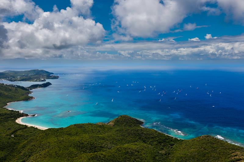 Amazing shot from the Calvin Air helicopter of the fleets on the Rendezvous and Windward Courses - Antigua Sailing Week - photo © Paul Wyeth / pwpictures.com