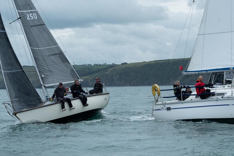 New Quay Yacht Club Keel Boat Regatta: Missed you! Drychin Bach crosses tacks with Blythe Spirit photo copyright Peter Thomas taken at New Quay Yacht Club and featuring the IRC class