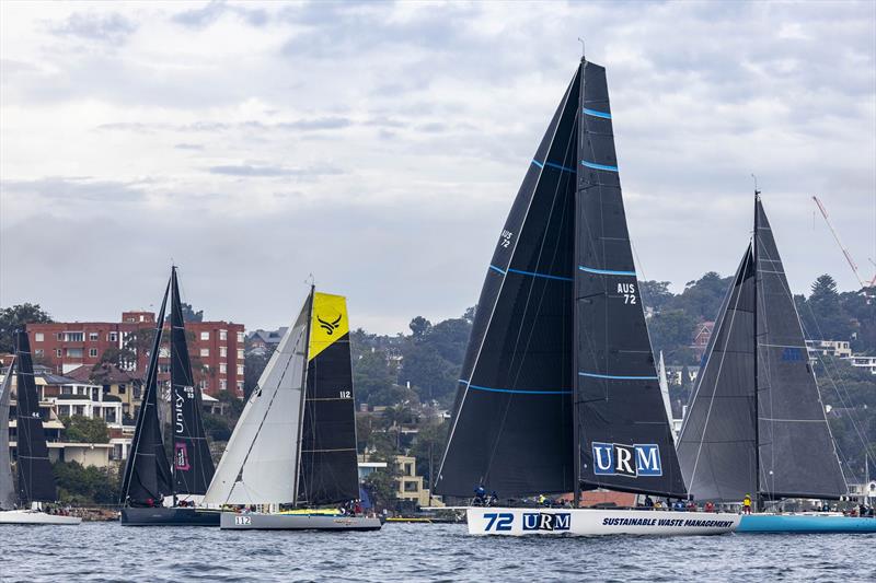 Overall race winner, Voltstar Yeah Baby (with yellow accents in the main) and URM Group leaving Sydney Harbour photo copyright CYCA | Andrea Francolini taken at Cruising Yacht Club of Australia and featuring the IRC class
